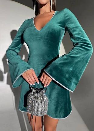 Оксамитова сукня з широкими довгими рукавами та акцентом на декольте 🔥2 фото