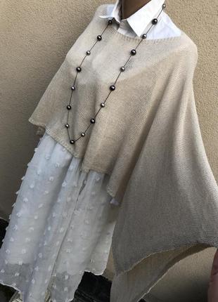 Легкое,вязанное,трикотажное пончо,блуза(накидка с золотым люрексом) sienna, италия6 фото