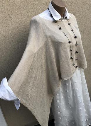 Легкое,вязанное,трикотажное пончо,блуза(накидка с золотым люрексом) sienna, италия10 фото