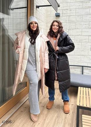 Двойной женский пуховик очень теплый