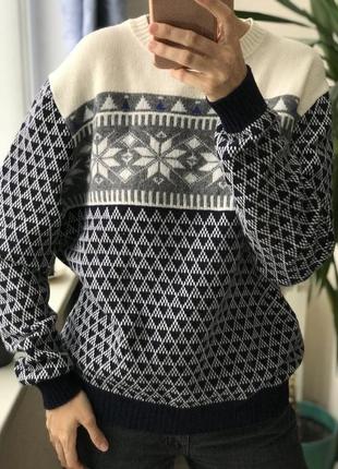 Шерстяной свитер со снежинками елками united colors of benetton италия шерсть