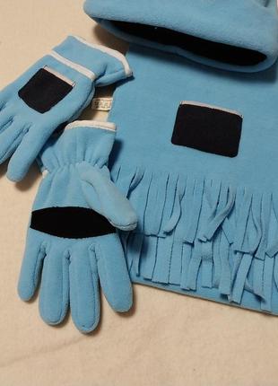 Шапка+шарф+перчатки фирменный комплект из флиса