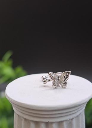 Срібна стильна модна кліпса метелик каффа на вухо хрящ без проколу 9253 фото