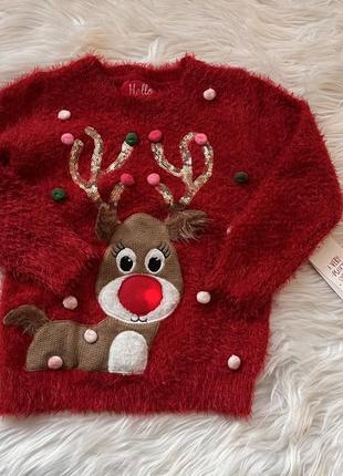 Новогодний свитер от f&f с оленем на 4-5 лет1 фото