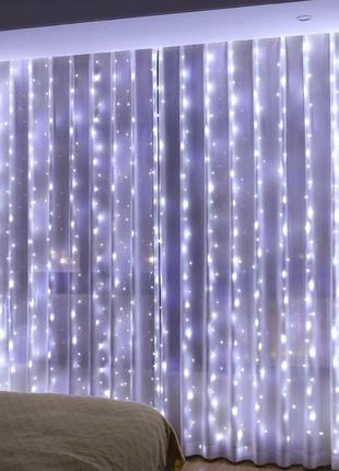 Новогодняя светодиодная гирлянда штора 3х1,5м 320led от сети 220v холодный белый свет3 фото