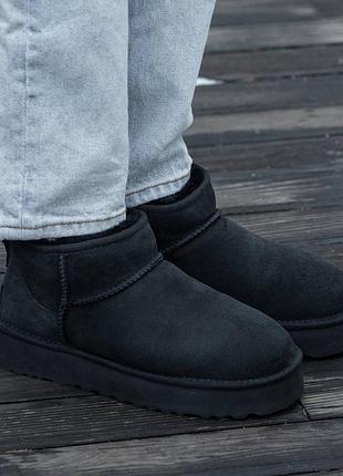 Женские угги ugg ultra mini  mid platform black suede