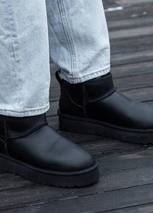 Женские угги ugg ultra mini  mid platform black leather