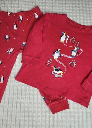 Пижама пижамка рождественская новогодняя красная с пингвинами 86 92 tchibo