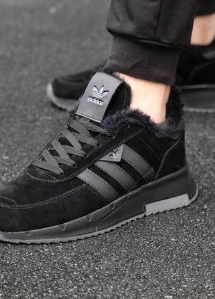 Зимние кроссовки adidas black / адідас  черный мех