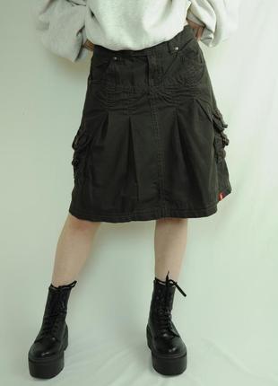 Карго спідниця коричнева накладні кишені міді хакі юбка вінтаж вінтажна1 фото