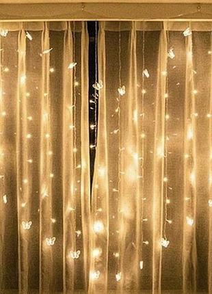 Гірлянда штора "серце" 2x1.5 м 192 led колір теплий білий