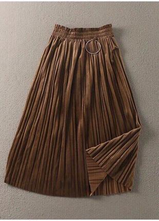 Велюровая коричневая юбка2 фото