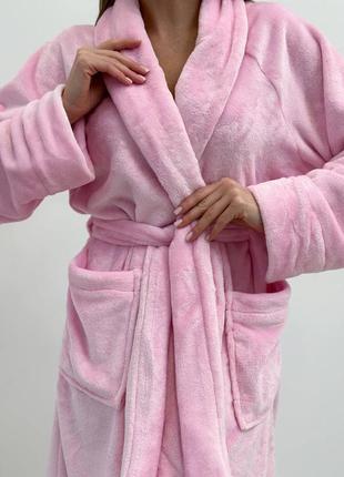 Теплий махровий халат жіночий на запах з поясом бежевий, рожевий7 фото