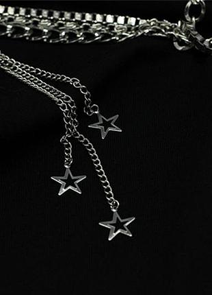 Ланцюг на пояс метелевий з зірочками 9942 три ланцюжки на карабінах срібний ланцюг