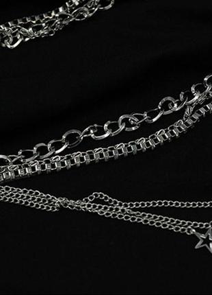 Ланцюг на пояс метелевий з зірочками 9942 три ланцюжки на карабінах срібний ланцюг