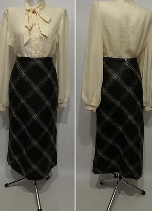 Франция винтажная теплая шерстяная длинная юбка макси в клетку из шерсти