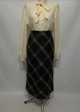Франция винтажная теплая шерстяная длинная юбка макси в клетку из шерсти3 фото