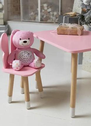 Дитячий прямокутний столик (рожевий) та стільчик метелик (рожевий)7 фото