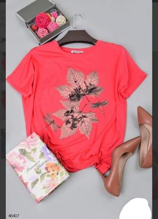 Большой размер батал яркая розовая футболка с рисунком