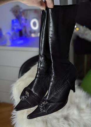 ❤️👢італія!😱 чоботи натуральна шкіра🔥шкіряні чоботи гострий носок вінтажний стиль 90х кожа