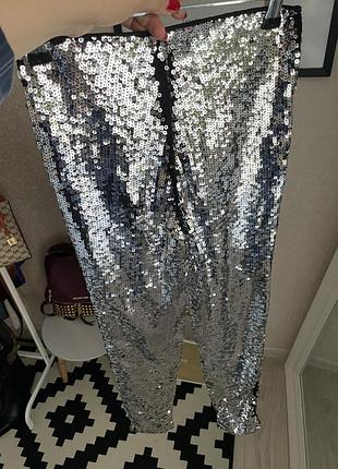 Брюки пайетки серебренные лосины яркие h&amp;m