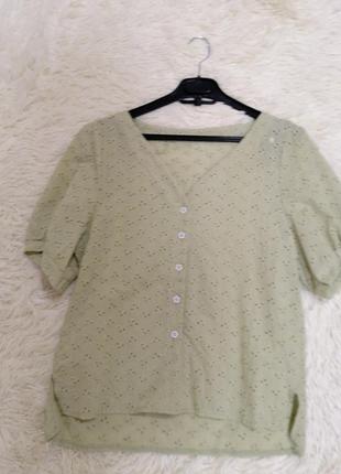 Блуза рубашка хлопок прошва разные цвета оливка3 фото