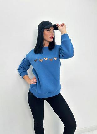 Женский теплый свитшот батник утепленный на флисе зима кофта турция сердце
