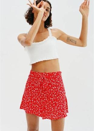 ♥️1+1=3♥️ zara юбка мини с шортами и поясом в цветочный принт3 фото