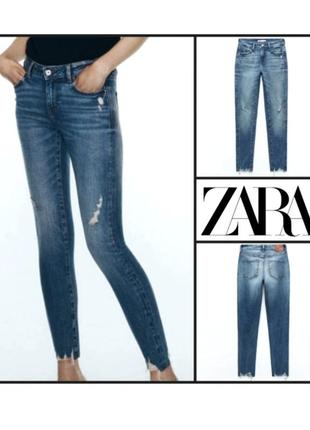 Рваные джинсы скинни zara 34 (xs) оригинал испания женские со средней посадкой скини1 фото