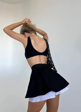 Черная мини юбка-шорты с белой подкладкой s m l