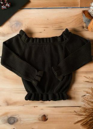 Джемпер с открытыми плечами, свитер, кофта с рюшами, размер xs, s, m1 фото