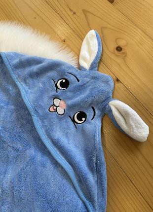 Детский махровый уголок-рушник после купания, с капюшоном, 80/80см, голубой