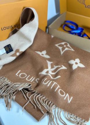 Шарф кашемир двусторонний рыжий бежевый брендовый в стиле louis vuitton