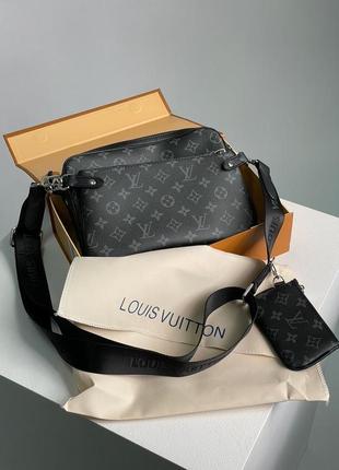 Мужская сумка louis vuitton trio messenger grey/blue1 фото