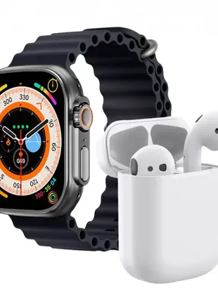 Смарт часы i8 ultra earphones big 2.0 infinity display  наушники , два ремешка подарочный набор