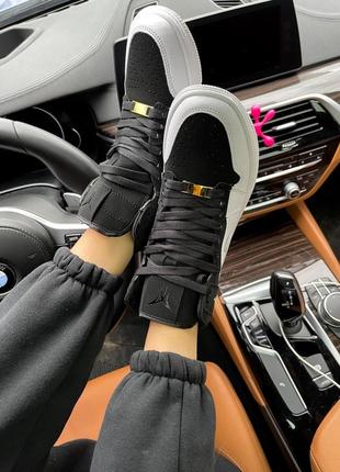 Женские кожаные кроссовки, высокие, черно-белые, замша5 фото