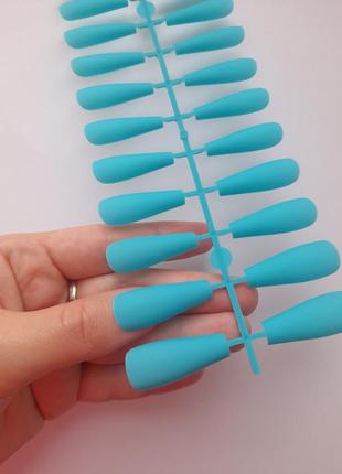 Ногти накладные бирюзовые голубые матовые, набор накладных ногтей 24 шт1 фото