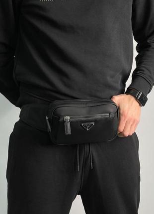 Мужская бананка prada black nylon bumbag4 фото