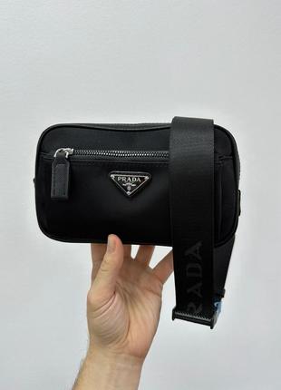 Мужская бананка prada black nylon bumbag2 фото