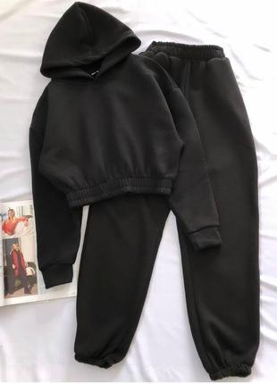 Базовый теплый спортивный костюм на флисе с укороченным худи💟 
укороченное худи + штаны1 фото