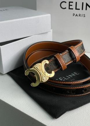 Жіночий ремінець celine medium triomphe belt in triomphe canvas and calfskin tan