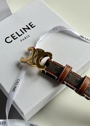 Женский ремешок celine medium triomphe belt in triomphe canvas and calfskin tan8 фото