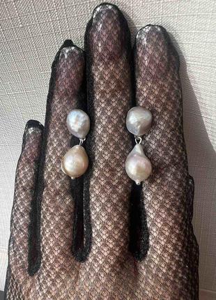 Нові ексклюзивні сережки пусети гвоздики природні барочні перли хендмей10 фото