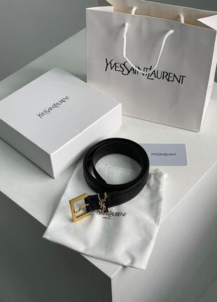 Женский ремешок yves saint laurent cassandre belt with square buckle black/gold4 фото