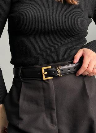 Женский ремешок yves saint laurent cassandre belt with square buckle black/gold3 фото