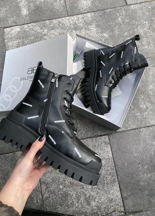 Женские ботинки boots black «white logo» (мех) зима / smb