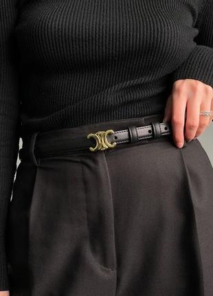 Жіночий ремінець celine medium triomphe belt in taurillon leather black4 фото