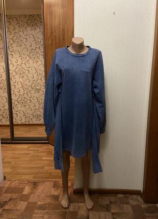 Оригінальний світшот-сукня оверсайз виварена синя zara розмір 44-463 фото