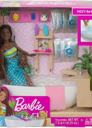 Кукольный набор barbie барбы 592 брюнетка и ванная комната fizzy bath doll playset mattel5 фото