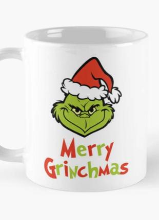 Чашка керамічна кружка з принтом merry grinchmas гринч викрадач різдва біла 330 мл